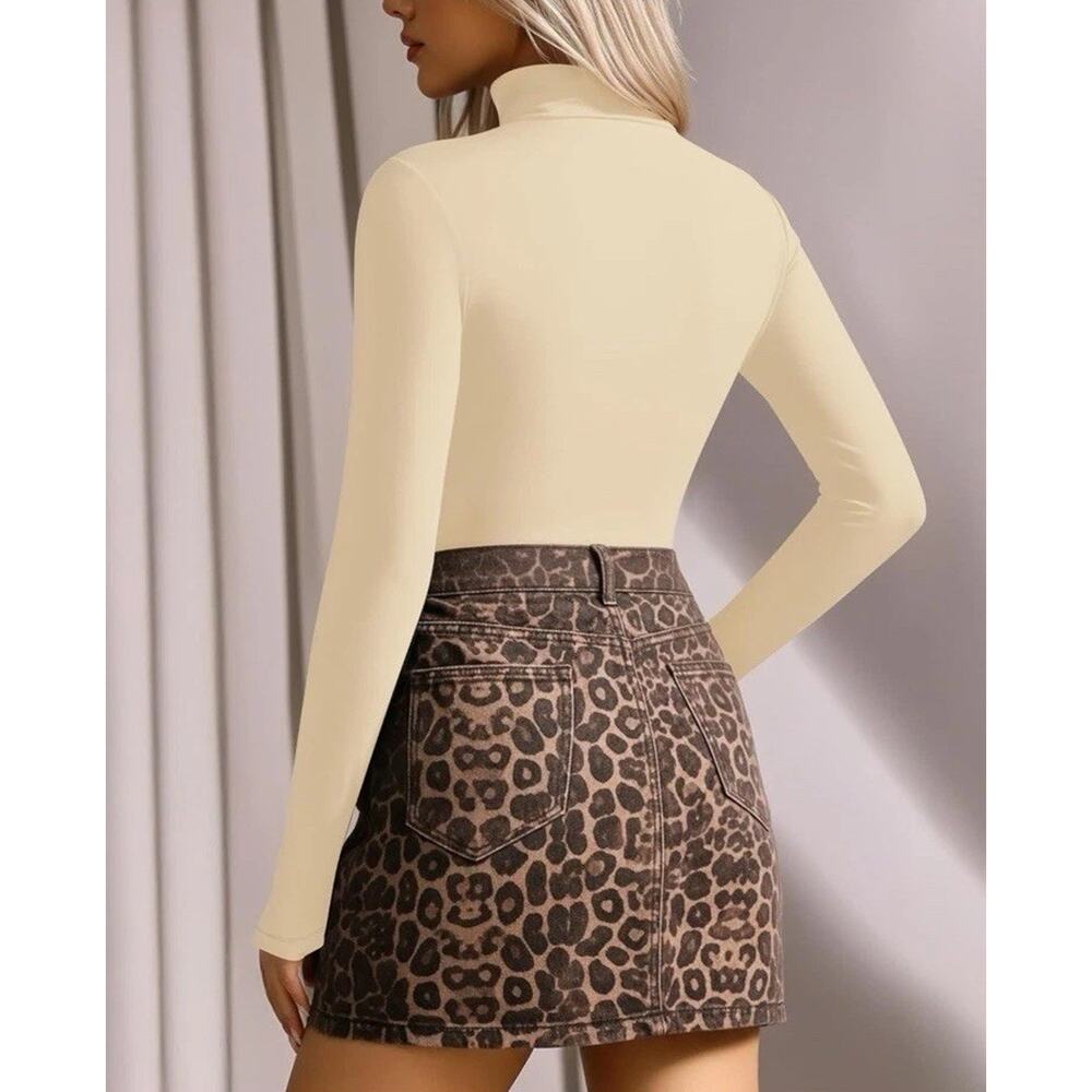 MANGOPOP Mock Turtleneck Long Sleeve Bodysuit THONG Shapewear Ribbed Size XL New - Picture 3 of 7